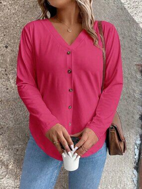 Solid Button Front Tee 1X